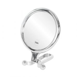 Miroir Double Face, Miroir Grossissant à Main Avec Double Face 1X/10X, Miroir À Main avec Poignée, Miroir à Main Pliant de Voyage, Grand Miroir Grossissant (Acrylonitrile butadiène styrène, Argent) (havenlyh, neuf)