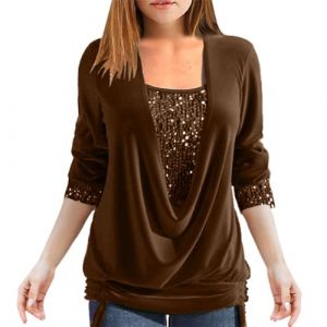 Zeiayuas Chemisier Femme Paillettes Strass Femme Sexy Soir&eacute;E Haut Faux Deux Pi&egrave;ces Ample &agrave; Smocks et Col en U &agrave; Sequins Chemisiers Blouses Femme Manche Longue Chemisier Femme Chic Et &eacute;L&eacute;Gant (⭐⭐⭐⭐⭐Zeiayuas, neuf)