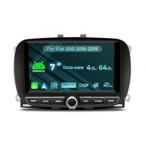 NVGOTEV 4+64GB Autoradio pour Fiat 500 2016-2019 sans Fil Carplay/Android Auto, 7 Pouces Android 14.0 Radio avec Bluetooth 4G WiFi GPS Navigation FM AM RDS DSP SWC (HIGH-GRADE AUDIO, neuf)