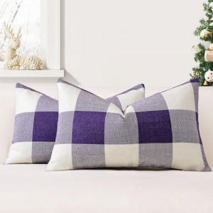 JOTOM Lot de 2 Housses de Coussin 40x60 cm de Plaid Classique de No&euml;l Housses de Coussin Maison de Campagne Taie d'oreiller D&eacute;coratifs pour Canap&eacute;, Salon et Lit(Violet) (Jotom Europe, neuf)