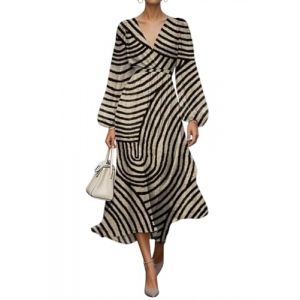 shownicer Robe Femme Chic Et Elegant Manches Longues Robe Longue De Ceremonie Imprim&eacute; Fleurs Robes Automne Hiver A Noir XL (XShow River, neuf)