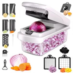 Coupe Legumes Multifonctions- Mandoline Cuisine- Decoupe Legumes 15-en-1 avec 7 Lames interchangeables- Mandoline Multifonctions - Coupe Legumes - Nouveau design Compact Blanc pour Oignons Concombre (brand discount store, neuf)