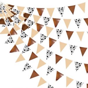 32Ft Marron Wild West Fanion Guirlande Bannière Décoration de Fête Imprimé Vache laitière Tissu Triangle Drapeau Banderole pour Derby Ferme Western Cowboys Anniversaire Bapteme Mariage Decor Suspendue (MZY Co., Ltd, neuf)