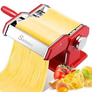 Sailnovo Machine a Pates Fraiche, 180 Aluminium Machines à Pâtes avec 9 Réglages d'épaisseur Réglables et 2 Cutters, Pasta Maker est Parfait Pour Les Pâtes, les pâtes, Laminoir a Pate (Rouge) (Sailnovo EU, neuf)