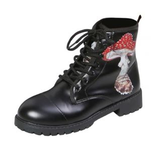 Bottes pour Femmes Bout Rond Talons Bloc Bottines Plateforme Gothique À Lacets Punk Bottes De Combat De Moto en Cuir Imprimé Multicolore Grosses Bottes Courtes (ToBe-One, neuf)