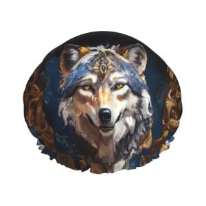 Bonnet de douche, bonnet de douche motif loup tribal peinture &agrave; l'huile pour femmes, r&eacute;utilisable, imperm&eacute;able, bonnet de douche pour cheveux, double couche, bande &eacute;lastique, bonnet de bain pour (JQMY-EU, neuf)