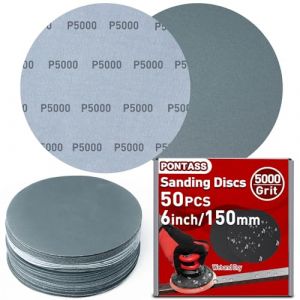 50 Pi&egrave;ces 150mm Papier de Verre Carrosserie Sec &agrave; l'eau, Disques de Pon&ccedil;age, Disques Abrasifs Ronds Grain 5000, Tampons de Ponceuse Orbitale Feuilles de Papier Poncer Phare Voiture pour M&eacute;tal Bois (PONTASS--Direct, neuf)