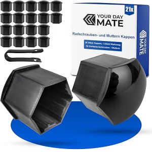 Cache-écrous de roues 17 mm, 20 x cache-boulons de pneus avec outil de démontage, Universel pour toutes marques de voiture, Cache-vis jante en plastique, Ø 1,7 cm, Cache écrou de roue avec tête de vis (Your Day Mate, neuf)