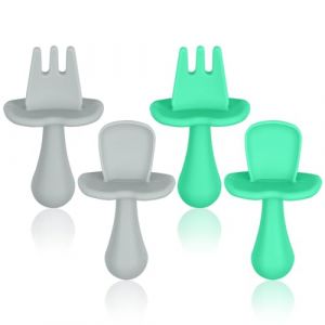 Vicloon Cuillere Bébé,4pcs Couverts Ergonomiques Bébé,Cuillère pour Bébé,Ideal Apprentissage Diversification Alimentaire,Auto-alimentation (YIJIABAI, neuf)