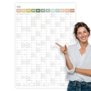 heaven+paper Calendrier mural 2026 - Format A1 - Grand (+ 80 x 60 cm) plié avec calendrier de 14 mois - Calendrier mural 2026 avec jours fériés, vacances scolaires, semaines calendaires en Allemagne (heaven+paper, neuf)