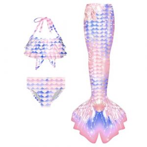 Maillot De Bain Enfant Fille Joli Maillot de Bain d'été Cosplay Party Fille Manches Longues 3 Pièces Deguisement Océan Piscine Natation Plage Costume de Bain de Plage (HIKLASbien, neuf)