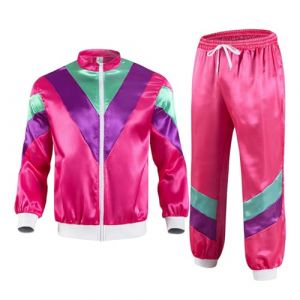 Oyolan Femme Déguisement Année 80 Danse Disco Survêtement Veste et Pantalon de Jogging Costume Carnaval Halloween Party S-XXL Rose vif XL (Oyolan EU, neuf)