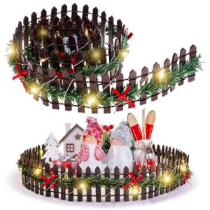 Fancysky Cl&ocirc;ture de Jardin Miniature No&euml;l 90 x 5 cm, Cl&ocirc;ture en Bois avec Guirlande LED pour Village de No&euml;l, Accessoire Maison de Poup&eacute;e, Barri&egrave;re Jardin Miniature, D&eacute;coration DIY Sapin de Noel (JINMID, neuf)