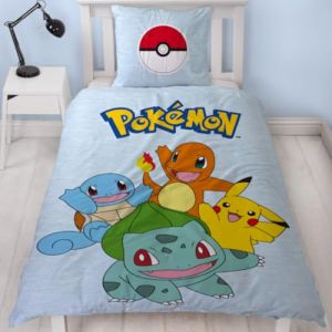 Parure de lit Pok&eacute;mon 135x200 - Id&eacute;e cadeau pour enfants fans de jeux, 1x housse de couette 135x200 cm et 1x taie d'oreiller 80x80 cm avec fermeture &eacute;clair - Motif r&eacute;versible - Fan-article Pikachu (Bettw&auml;sche MTOnlinehandel, neuf)