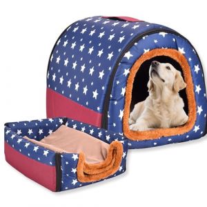 Lit 2 en 1 pour chien et chat chaud lavable - Imperm&eacute;able - Amovible - Anti-anxi&eacute;t&eacute; - Pour int&eacute;rieur et ext&eacute;rieur (F, 45 x 36 x 35 cm) (Waigg Kii, neuf)