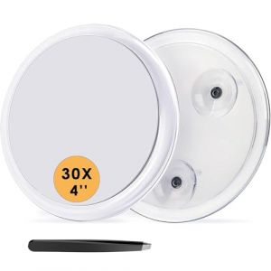 Auxmir Miroir Grossissant 30X, Miroir Rond Mural avec 3 Ventouses, Miroir Cosmétique de Poche Portable, Miroir de Voyage pour Maquillage Épilation Elimination Points Noirs (10cm) (Auxmir Direct, neuf)