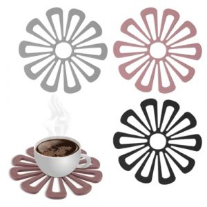 MIRKUZI Dessous de plats, 3 pièces Dessous de plat, maniques et dessous de verre en silicone creux résistants à la chaleur antidérapants tapis isolants (noir, gris, rouge rouille) (HU  YIFENG UK SHOP, neuf)