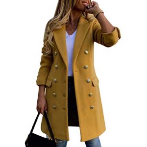 Tomwell Femme Manteau Jacket Trench Coat Gilet Blazer Manteau Hiver Femme Bouton de Mode Long Veste OL Vintage Chaud Manches Longues en Laine A Jaune M (Joke and I, neuf)