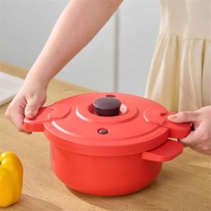Autocuiseur à micro-ondes multifonction pour micro-ondes, rice cooker, vegetable steamer, or pasta cooker, Cuisine Saine et Rapide, pour la cuisine, Capacité 2.3 litres, 27.5x14cm, rouge (Tianhengyue, neuf)