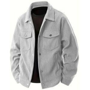 PADOLA Veste Homme Velours C&ocirc;tel&eacute; &agrave; Boutons-Pression Blouson Automne avec Multi-Poches Veste mi Saison Cowboy Chemise Uni Coupe Vent Cargo Surchemise Vintage Manteau Cadeau (Gris, M) (Chaos World Apparel, neuf)