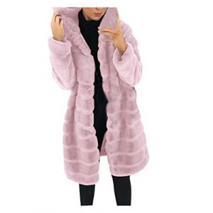 Manteau en Fausse Fourrure pour Femme, Automne Hiver Chaud polaire femme zippée Veste à Capuche Pelucheux Shaggy Pardessus,Veste Femme Réversible en Fausse Fourrure avec col en Fourrure (Rose, XXL) (Qingyak, neuf)