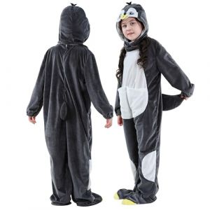 COOKY.D Combinaison Animale Cartoon &agrave; Capuche Zipp&eacute;e Costume No&euml;l Unisexe Enfants D&eacute;guisement pour Carnaval F&ecirc;te Cosplay Tenue,Manchot 7-8 ans (MICHLEY INTERNATIONAL, neuf)