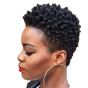 Perruques courtes bouclées afro for femmes noires, perruques coupe Pixie noires naturelles, perruques afro-américaines courtes bouclées, perruque de remplacement de cheveux synthétiques d'aspect natur (RENLINYING, neuf)