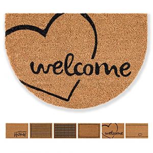 Paillasson Coco Welcome Coeur Design Demi-Ronde - Tapis de propreté 40x60 cm - Tapis de Porte intérieur - Coco antibactérien - matière Naturelle (Carpido, neuf)
