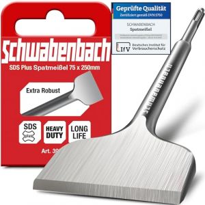 SCHWABENBACH&reg; Burin plat SDS Plus 75 x 250 mm &ndash; Burin carrelage et burin plat SDS Plus pour perforateur &ndash; Id&eacute;al pour enlever le pl&acirc;tre et les carreaux &ndash; Pointe tremp&eacute;e &ndash; Extra robuste (pas SDS MAX) (Schwabenbach GmbH, neuf)