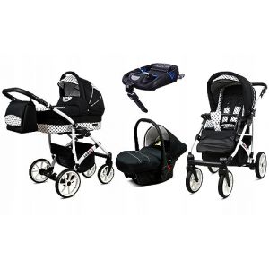 BabyLux® Enfant Poussette Combinée Set 4 en 1 - Largo - incl. Nacelle, Canne, Siège de voiture, ISOFIX Base - Siège Auto - Landau Bébé - avec Sac à langer, Habillage pluie etc. (BabyLux-shop, neuf)