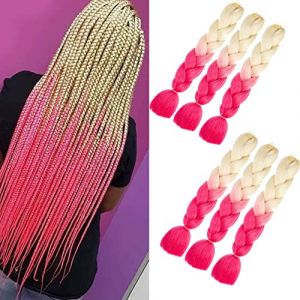 Kanekalon cheveux synthétiques lot de 6 extensions de tresses géantes ombre blonde Rose tresse extensions tresses synthétiques tresses 24 pouces boîte tresse crochet cheveux tressés (blond à Rose) (Shangxiu company, neuf)