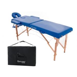 QUIRUMED Table de Massage Pliable en Bois Easy, Couleur Bleue, 194 x 70 cm, Table de Massage, Massage physioth&eacute;rapie, Similicuir t&ecirc;te articul&eacute;e, Hauteur r&eacute;glable, 2 Corps jusqu'&agrave; 150 kg (Quirumed, S.L., neuf)