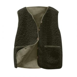 Gilet en Molleton Polaire Doux sans Manche Coupe Classique Femme Grandes Filles Couleur Unie Blouson Mode Bouton Matelass&eacute;e sans Manches Veste avec Poches (⭐⭐⭐⭐⭐Susenstone, neuf)