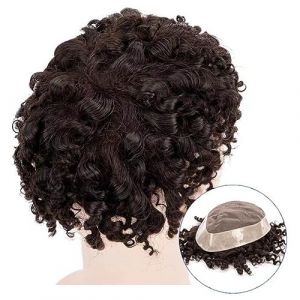 Perruque Homme Kinky Curly Wig for hommes Fine Mono Top et PU Perimeter Hair Toupet Respirant Male Hair Prothesis 7" Soft Human Hair Systems Unit Postiche Perruques pour Hommes(120%,6x9) (fufufafabb, neuf)