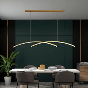 Lustre LED lustre de table hauteur réglable lustre de salle à manger moderne lustre LED réglable, avec lustre de bar de cuisine télécommandé (Or, L90cm) (ZXSDZLMUK, neuf)