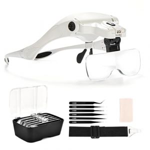 DEESOSPRO Lunettes Loupe avec &Eacute;clairage LED (1.0X-3.5X) pour Porteurs de Lunettes & Seniors | Pincette ESD 6X | Bandeau R&eacute;glable pour R&eacute;paration &Eacute;lectronique, Mod&eacute;lisme, Peinture au Diamant (DEESOS, neuf)