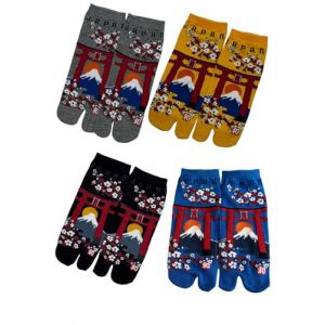 Lot de 4 paires de chaussettes japonaises en coton &agrave; bout fendu, style kimono, sandales, tabi, ninja, geta, geisha, pour homme (A-04) (Fancy Pumpkin, neuf)