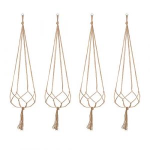 Venus valink 4 Pcs Plante Suspension Jute Pot Support Int&eacute;rieur Chanvre Corde Suspendu Plante, Macram&eacute; Rack, Tenture Murale Fleur Support, &Eacute;lingue Tiss&eacute;s &agrave; la Main Succulentes - 90CM (Venus valink, neuf)