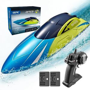 4DRC Bateau T&eacute;l&eacute;command&eacute; avec lumi&egrave;re LED pour Enfants, 20+ MPH, Bateaux de Course RC Haute Vitesse 2,4 GHz pour Lacs, r&eacute;cup&eacute;ration de chavirage，Jouets de Piscine pour Enfants et Adultes (4D RC, neuf)
