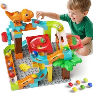 burgkidz Circuit de Billes, 90 pièces Marble Run Labyrinthe Parcours de Billes à Construire, Jeu de Construction Créatif Jouet d'apprentissage Cadeau Enfant Dès 3 4 5 6 7 8 Ans Fille Garçon (jinbear, neuf)
