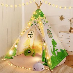 Tipi Enfant Tente tipi avec &Eacute;pais Tapis & Lumi&egrave;res Indian Indian Teepee Portable Tente Maison en Coton, Jeux D'int&eacute;rieur et D'ext&eacute;rieur (Meichen-EU, neuf)