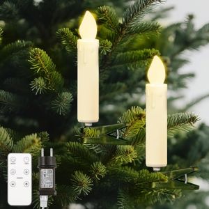 Lewondr 20 LED Bougies de Sapin de Noël, Bougies à LED Sans Flamme avec Minuterie à Distance et 4 Modes, Chandelle Lumière Décoration Interieure pour Arbre de Noël Fête Mariage, Beige (Showmore EU, neuf)