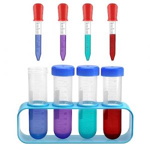 DAWRIS Lot de 9 pipettes en plastique pour enfants - 5 ml - Tubes &agrave; essai avec support - Pipettes compte-gouttes et support de tubes &agrave; essai pour laboratoire cr&eacute;atif - Exp&eacute;riences pour enfants (jingxixin, neuf)