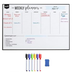 Semainier Tableau Magnetique Frigo 40x30cm, Planning Semaine Tableau Blanc Effacable To Do List, Réutilisable Weekly Planner Tableaux Magnétiques, avec 6 Marqueurs Et une Gomme (yichengyuanlin, neuf)
