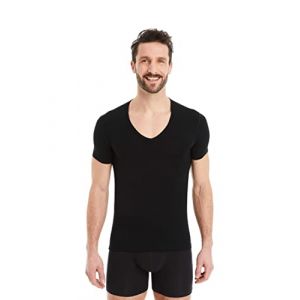 FINN Maillot de Corps Business pour Homme &agrave; Manches Courtes avec Col en V - sous-Maillot en Tissu Original Lenzing&reg; Modal - Le T-Shirt Parfait sous Une Chemise et Un Costume Noir 5XL (FINN Design, neuf)