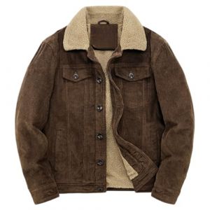 Veste de camionneur en velours c&ocirc;tel&eacute; vintage pour homme, veste de camionneur d&eacute;contract&eacute;e &agrave; revers boutonn&eacute;e, manteau d'hiver chaud &eacute;pais, caf&eacute;, XL (SINSET, neuf)