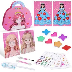 Aomig Livre D'autocollants de Princesse, Maquillage Enfants Jouet Filles Trousse de Maquillage, Livres de Maquillage pour Jeux d'habillage sur Papier avec Visages pré-imprimés colorier(8 en 1) (OODDH, neuf)