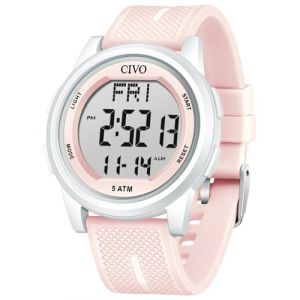 CIVO Montre Femme Digitale Sport: Etanche 50m Affichage LED Chrono Alarme Rose Bracelet Silicone pour Outdoor et Loisirs (YIRAN Fashion, neuf)