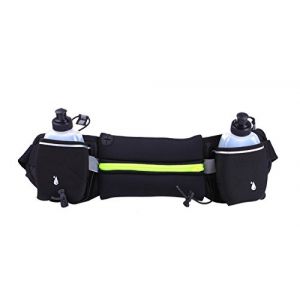 Elonglin Ceinture de Course à Pied avec Système d'hydratation Lot de 2 Bouteilles d'eau Porte-bidon pour Marathon Sac Banane Zippé pour 4-6 Pouce Téléphone Étanche Sport Running Course Vélo Vert (Elonglin-EU, neuf)
