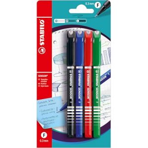 Stabilo Sensor / B-14900-10 Stylo feutre avec pointe montée sur ressort Rouge/bleu/vert/noir 4 pièces (Kadock83, neuf)